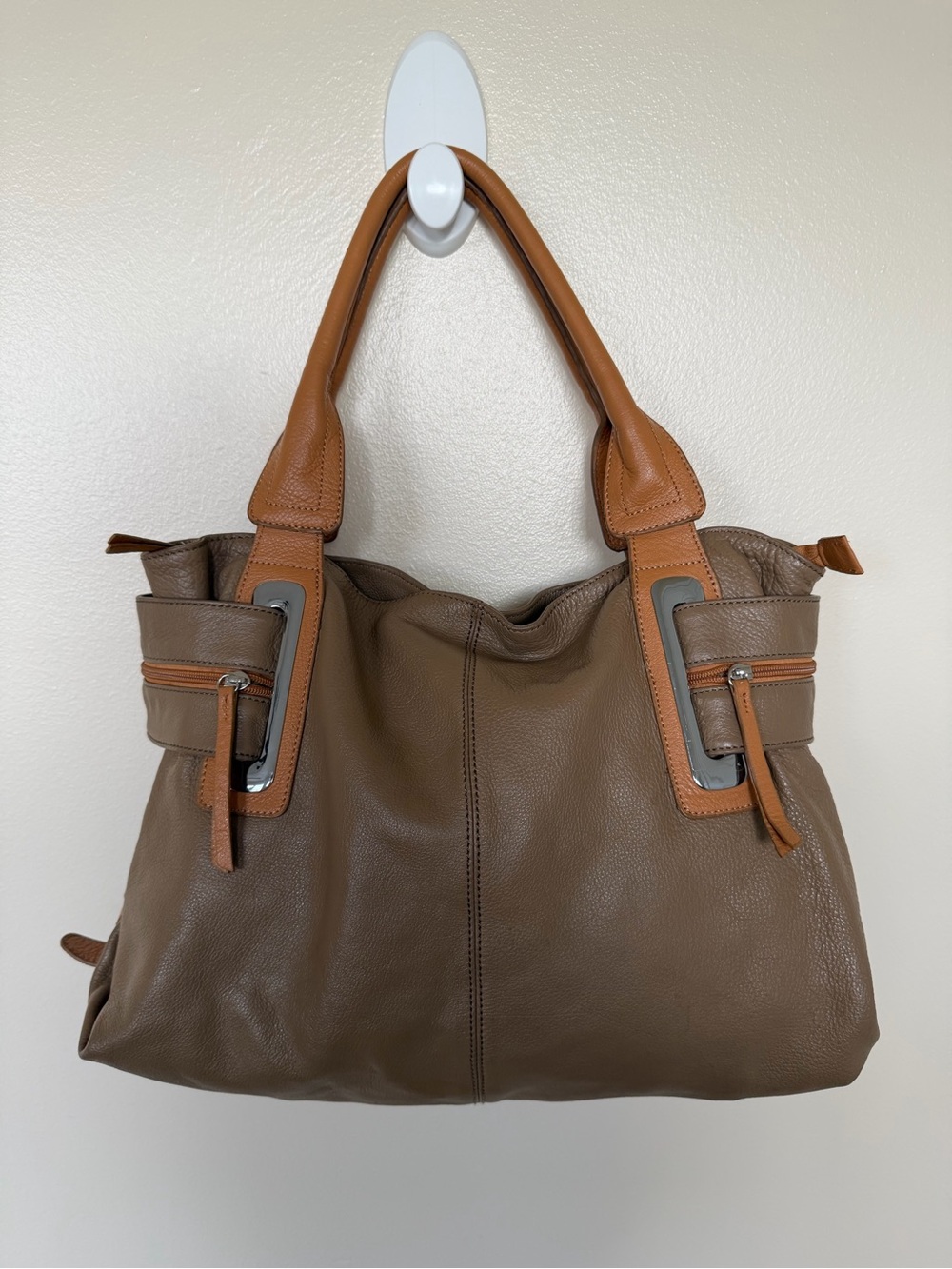 VERA PELLE ITALY Tan & Taupe Italian Leather Shoulder Bag